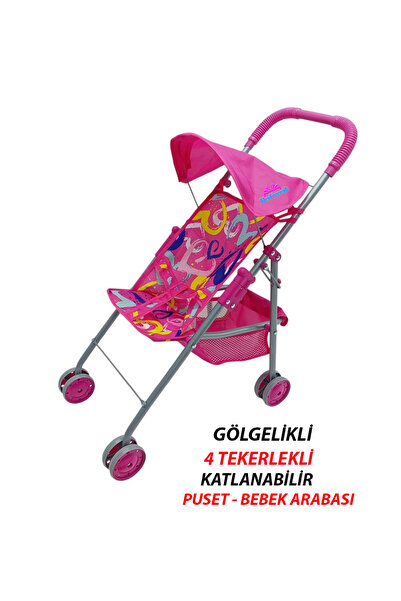 hediyecik Oyuncak Gölgelikli Metal Puset 4 Tekerlekli Bebek Arabası 55 Cm