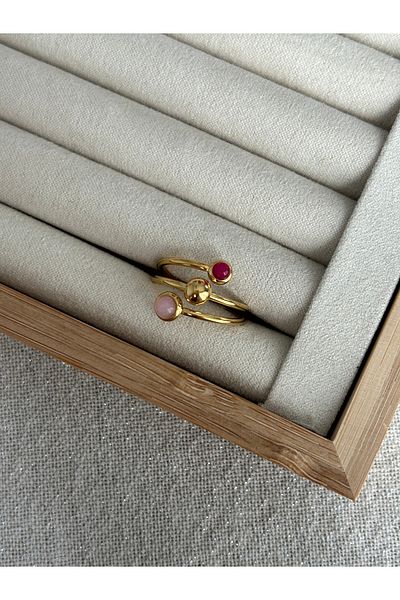 ringbox Fuchsia and Pink Stone Spiral Steel Tarnish Free Ring