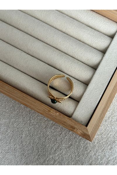 ringbox Green Stone Sun Model Steel Tarnish-Free Ring