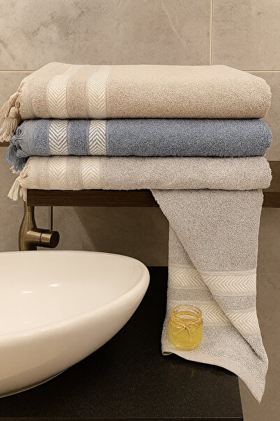 Teksev طقم مناشف حمام لورا مكون من 3 قطع – 100×150 سم، 100% قطن، نسيج ناعم، ح...