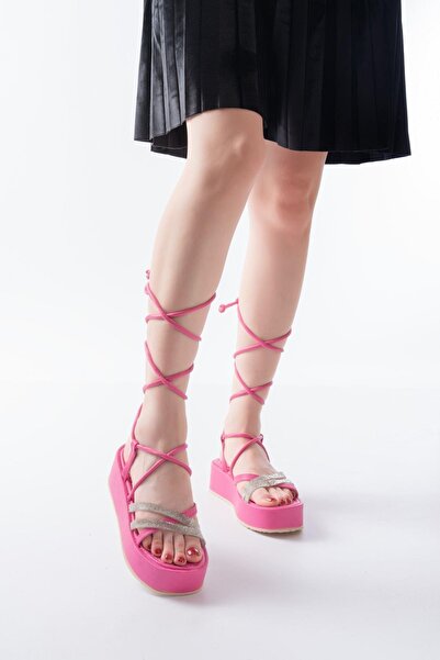 Aymood 861-1010 Fuchsia Silver Stone Ankle Strap Women's Sandals