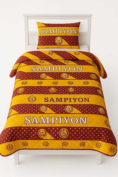 HSN LAGOM Single Quilted Bedspread Yellow Red Reversible Multi-Purpose Cover with Pique Pillowcase