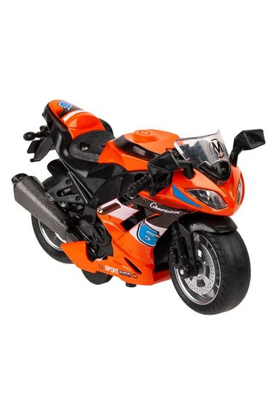 OEM Racing Motorcycle with Lights and Sounds, Orange, Operates with Batteries Included, 1:14