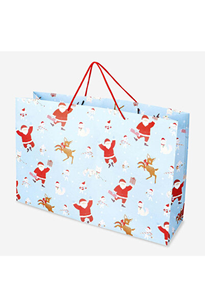 Flying Tiger Copenhagen Noel Baba ve Geyik Desenli Mavi Hediye Çantası