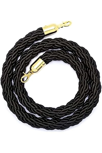 Generic Braided Stanchion Rope, Black Twisted Cord with Gold Clasps, Queue Line Barrier