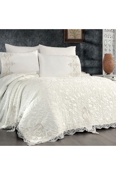 NİVEMESHOME Louvre Cream 6 Piece French Blanket Set Royal Home