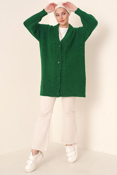 Merterium Women's Hijab Long Knitwear Cardigan Emerald Green 1048