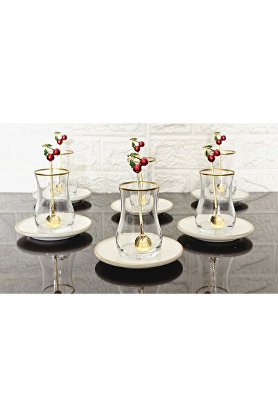 atabey home طقم شاي من 18 قطعة من الأطباق الخزفية - 6 أكواب - 6 أطباق - 6 ملا...