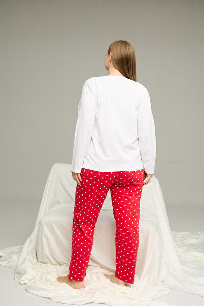 Siyah İnci White Pattern Curve Large Size Battal Size Cotton Pajamas Suit25240783