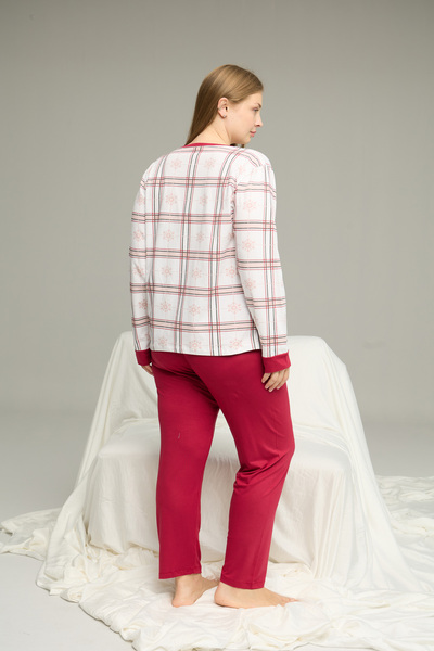 Siyah İnci ekose desenli Curve Büyük Beden Battal Boy Pamuklu Pijama Takım25240838