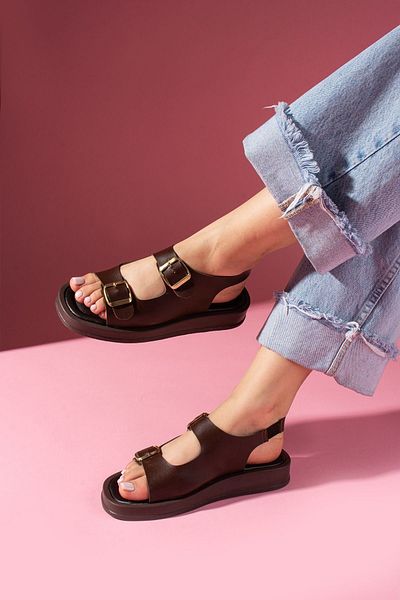 FUGA MODA Ibiza Brown Double Strap Buckle Ultra Light Sole Premium Sandals