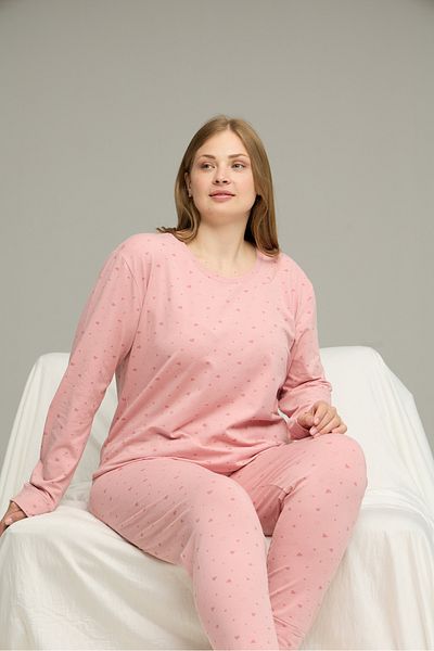 Siyah İnci Памучен пижамен комплект Curve Plus Size Oversized с прахообразен десен 25240762