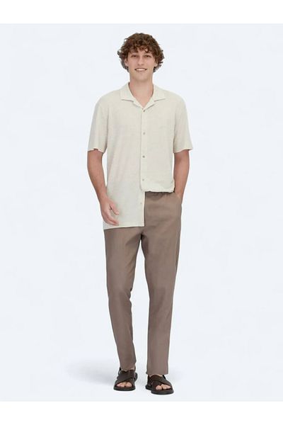 Kip Beige Patterned Casual Linen Blend Shirt