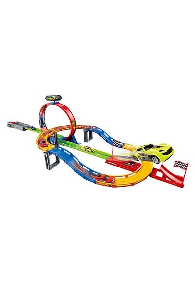 ATS Car track set with special 360-degree rotating and diving platform + 4 multi-colored cars