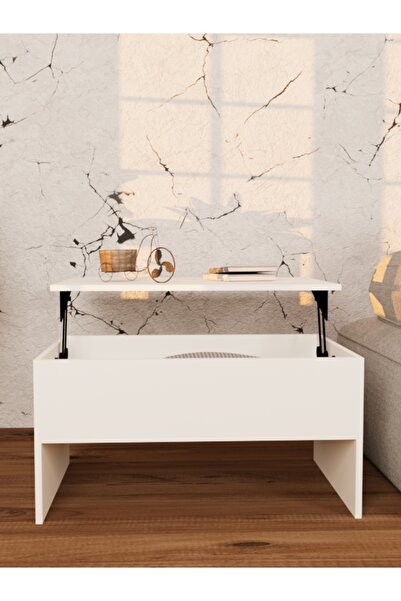 Haus Modüler Sihirli Fonksiyonel Orta Sehpa Beyaz-Kaldırılabilir Kapaklı Depo...