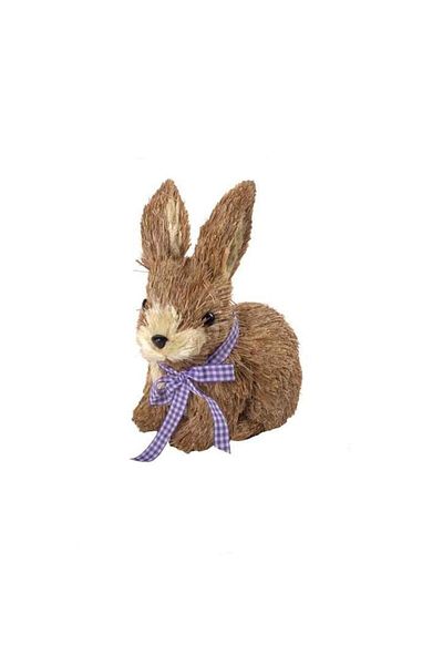 OEM Figurina Decorativa de Paste din Iarba Iepure Panglica Mov Carouri