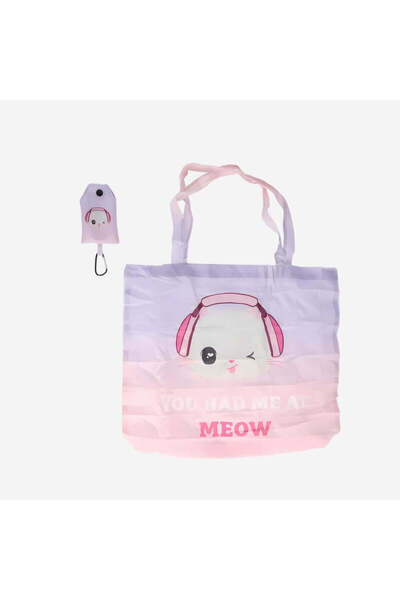 Flying Tiger Copenhagen Kedi Desenli Pembe Katlanabilir Bez Çanta
