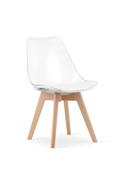 MultiStore Set 4 modern chairs, Scandinavian style with solid wood legs and ecological leather cushion, transpa