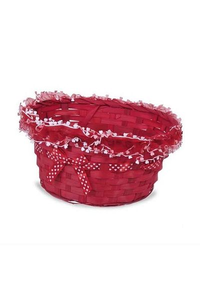 OEM Coș decorativ oval din bambus, material roșu, cu panglică