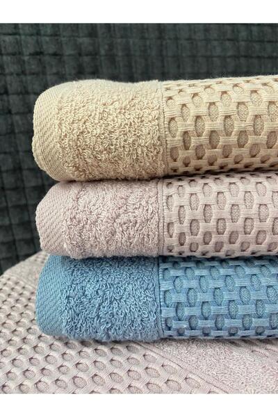 Teksev Набір з 3 вафельних рушників для ванної кімнати – 100x150 см, 100% бавовна, м'яка текстура, плетений візерунок.