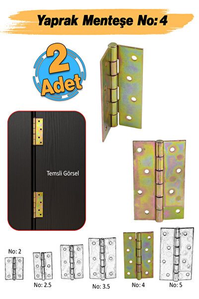 Badem10 Metal Yaprak Menteşe (2 Adet) Prinç Sarı No:4 Mobilya Pencere Kapı Do...