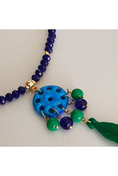 shop Mavi Ay Kristal & Cam Boncuklu Süryani Nazar Taşı Kolye – Püsküllü Altın Detaylı, Kutulu