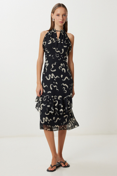 Lovelyİstanbul Καλοκαιρινό φόρεμα σιφόν με σχέδιο LFG0061 ΜΑΥΡΟ