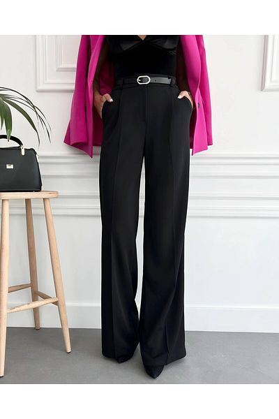 Serpirella Butik Lycra Belted Pleated Wide Leg Trousers