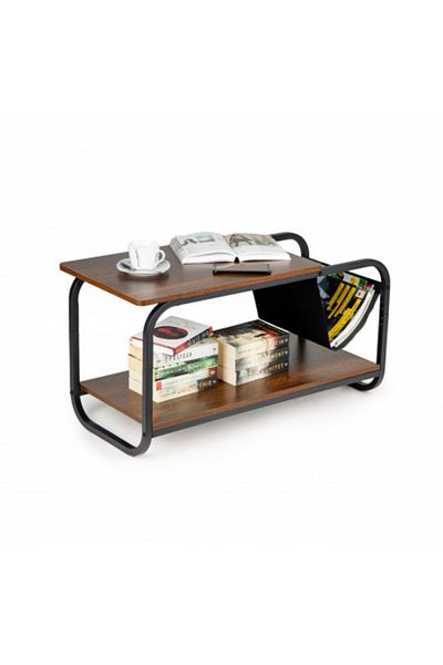 Modern home Coffee Table with Support, 86.5 x 40 x 46 cm, Metal/MDF, Modern Home, Brown