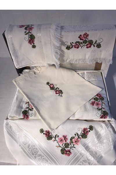 Vinezza Home Collection Dowry 6 Piece Floral Embroidered Etamine Prayer Rug Set Bundle Set