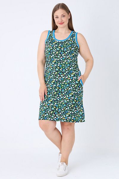 İntensive Floral Patterned Piping Cotton Pocket Strap Women's Plus Size Dress