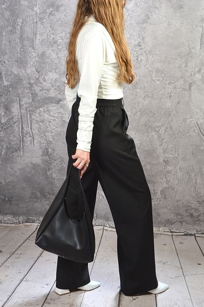 İDOL MODA High Waist Bell Fabric Palazzo Wide Leg Pants with Elastic Waist