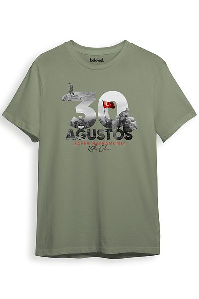 beloved.co 30 August Victory Day Themed Turkish Flag and Soldier Silhouette 100% Cotton Regular Fit Unisex T-Shirt