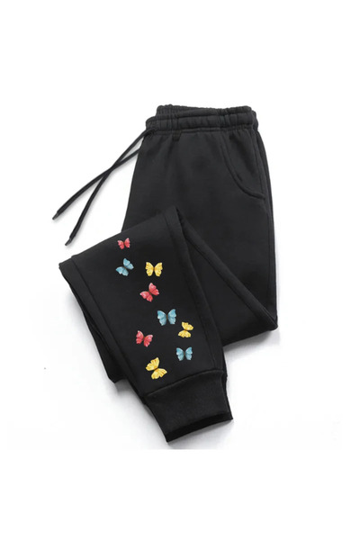 StartMore Black Butterfly Printed Women's Unisex Sweatpants