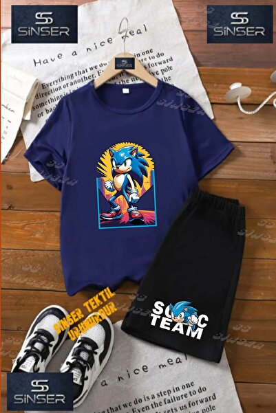 SS SİNSER Children's Unisex “Sonic Sunny Blue Square“ Special Printed Crew Ne...