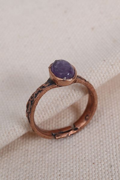 Süspüs Accessories Amethyst Stone Pure Copper Adjustable Ring (Natural Stone)