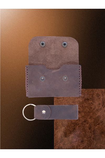 OLDSO Genuine Leather Snap Fastener Minimal Card Holder Wallet (Single Eye Keychain Gift)