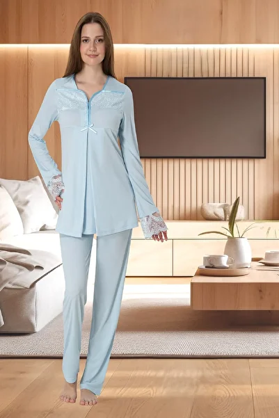 Puerpera Effortt Pregnant Maternity Lace Long Sleeve Pajama Set 4082