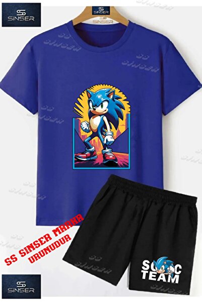 SS SİNSER Children's Unisex “Sonic Sunny Blue Square“ Special Printed Crew Ne...