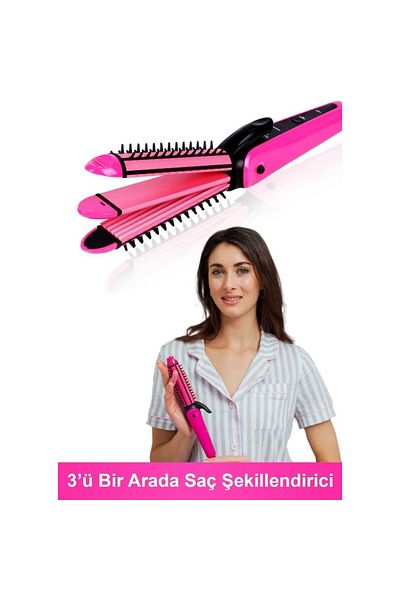 Tahtakale Dünyası Hair Styling Straightener Curler Three-In-One Suitable for All Hair Straightening