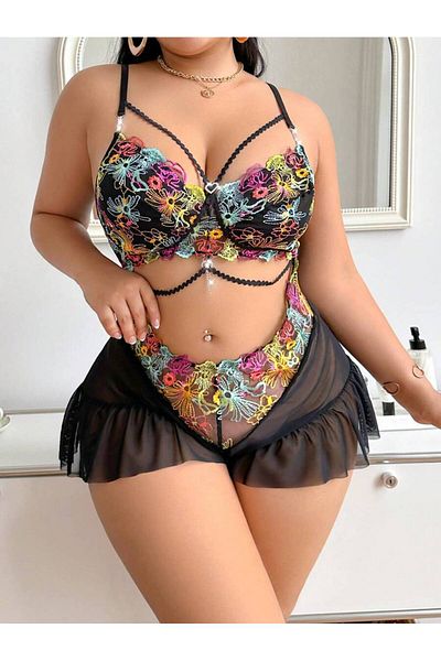 randevu Stoned Mini Lace Plus Size Jumpsuit
