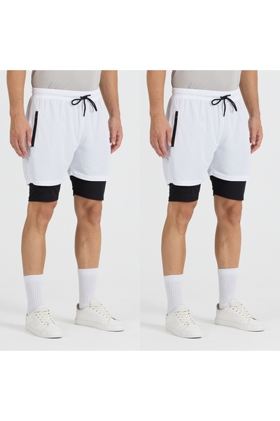 pandy Set of 2 Men's Quick Dry Zippered Training Field Fitness Sports Shorts ...