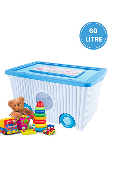 12den Tekerlekli Taşınabilir Bebek Çocuk Odası Oyuncak Saklama Kutusu Kapaklı Büyük Boy 60 litre Mavi