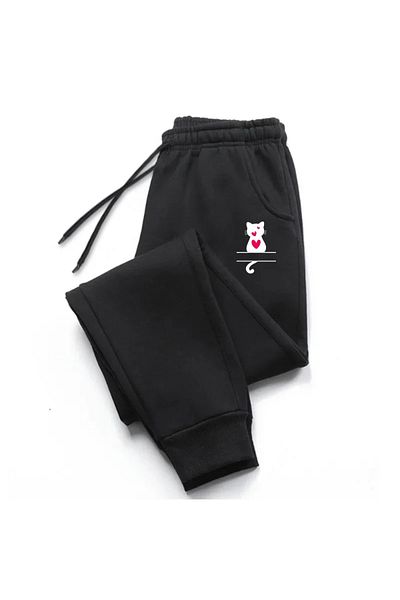 StartMore Black Cute Cat Printed Women's Unisex Sweatpants