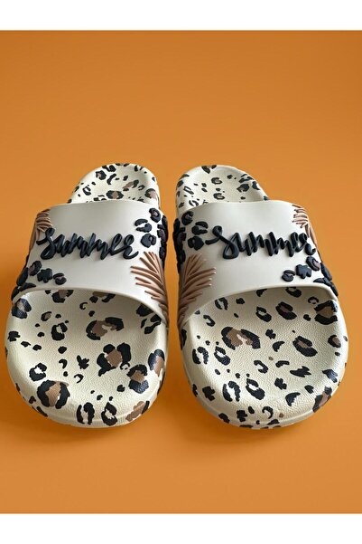 GEZER Leopar Desenli Kahve Kadın Havuz Bahçe Terlik