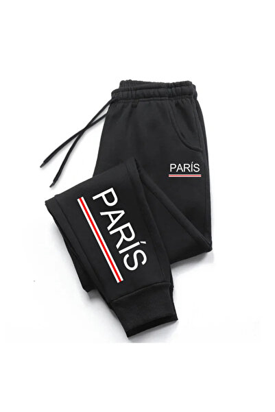 StartMore Black Paris Striped Red Printed Women's Unisex Sweatpants
