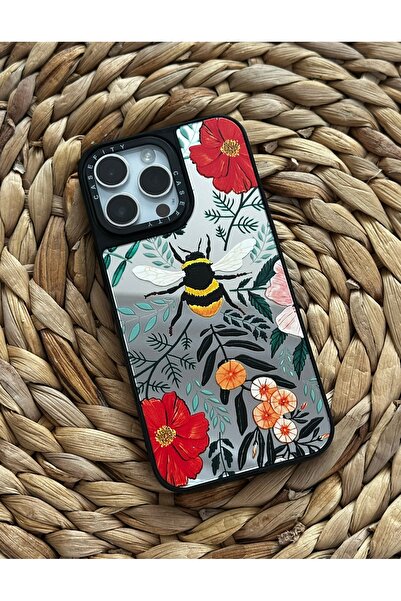 Iphone 14 Pro (6.1 inch) Compatible Casefity Mirrored Case Bee Patterned Premium Cover