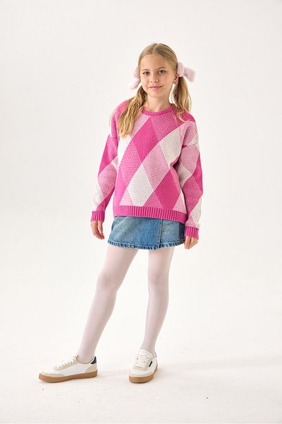 Nisrakids Girls' Knitwear Sweater – Diamond Pattern / Long Sleeve / Crew Neck