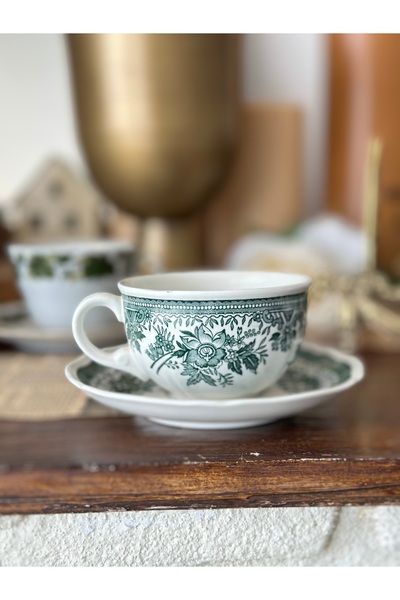 Villeroy & Boch فنجان قهوة مزدوج من البورسلين الكاكي باللون الأخضر الداكن من ...