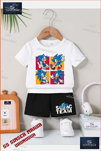 SS SİNSER Çocuk UNISEX “SONIC 4 KARE FOTO ICINDE“ Özel Baskılı Bisiklet Yaka ...